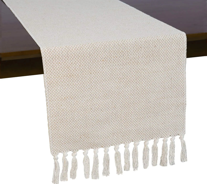 Chemin de table en lin brodé rustique beige