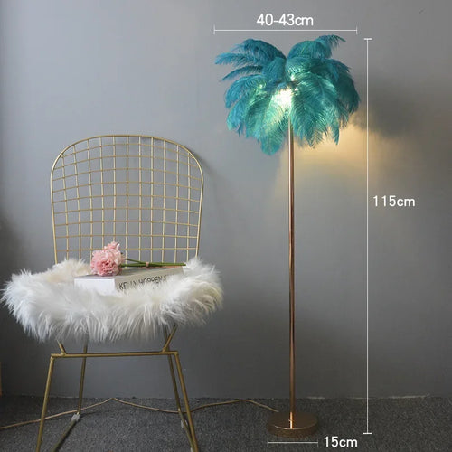 lampadaire décoratif en plumes d'autruche avec luminaire led - vue 9 sur 18
