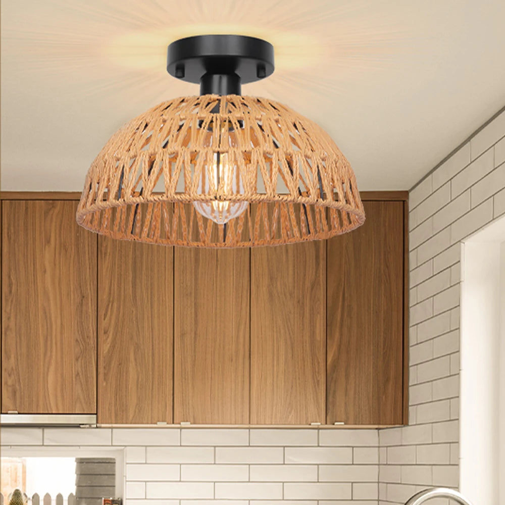 Vintage industriel LED rotin plafonniers corde de chanvre maison Loft décor lustres Village rétro plafonnier Lampara techo E27