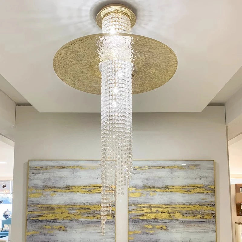 lustre long en cristal moderne pour villa de luxe - vue 3 sur 8