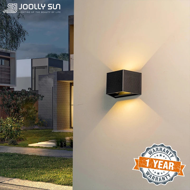 JoollySun Applique murale solaire sans fil lumière extérieure appliques murales LED pour Garage cour jardin haut et bas lampe alimentée par la lumière du soleil