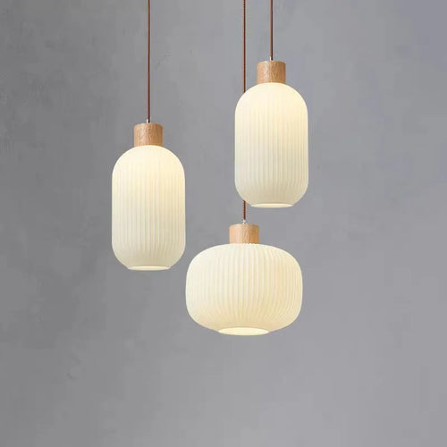 Suspension en verre blanc lampe suspendue de simplicité japonaise pour salon chambre salle à manger Loft lampe suspendue en bois - vue 3 sur 14