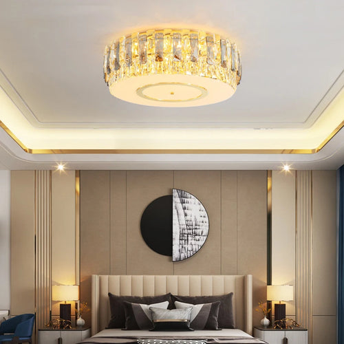 lustre led dimmable en verre cristal rond argent moderne - vue 5 sur 11