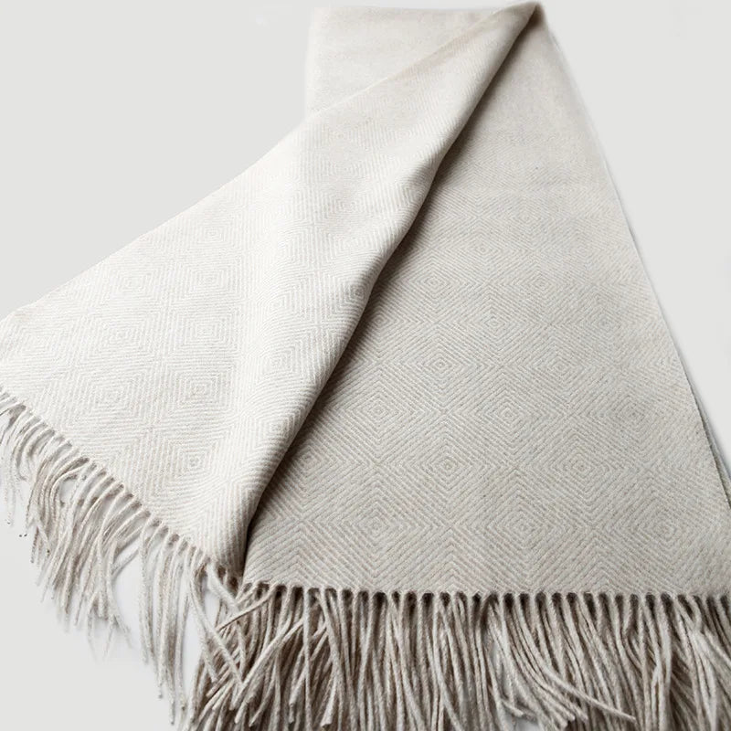 Foulard Vintage Plaid Gris Et Blanc – Laine Longue Frange – Garçon (automne/hiver)