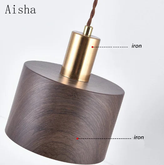 lampe de chevet japonaise wabi-sabi en fer et bois de noyer - vue 5 sur 10
