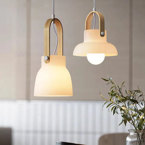 lustre en verre et bois design moderne minimaliste pour intérieur - vue 2 sur 7