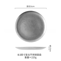 Assiette plate vintage acier inox style industriel camping