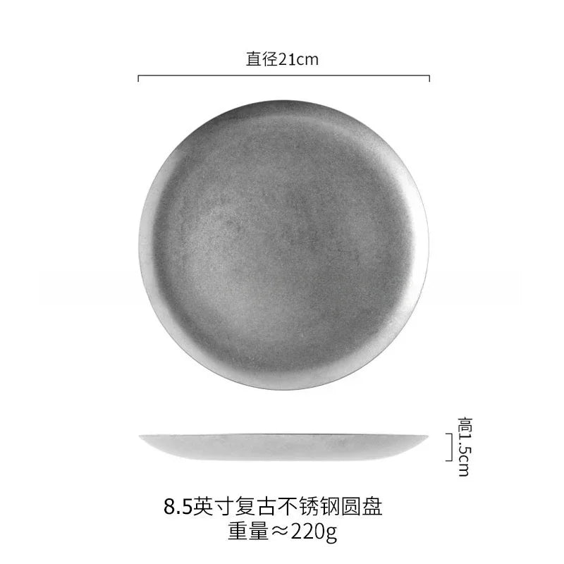 Assiette plate vintage acier inox style industriel camping