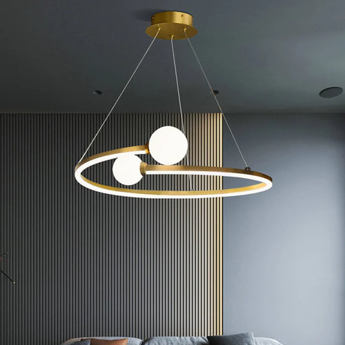 lustre nordique anneau led suspension éclairage luminaires - vue 2 sur 8