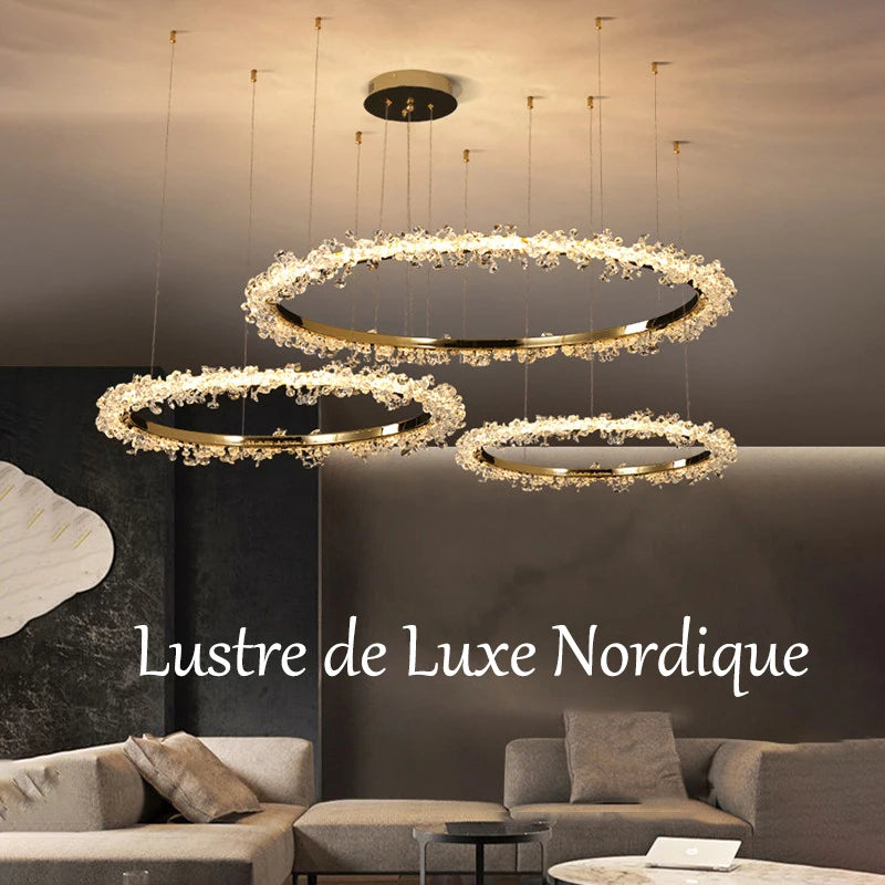 lustre moderne de luxe en cristal éclairage led annulaire variable - vue 4 sur 17