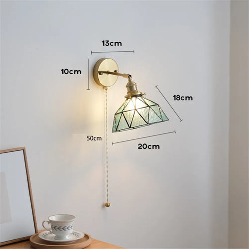 applique murale led style nordique abat-jour en verre et cuivre avec interrupteur - vue 10 sur 9