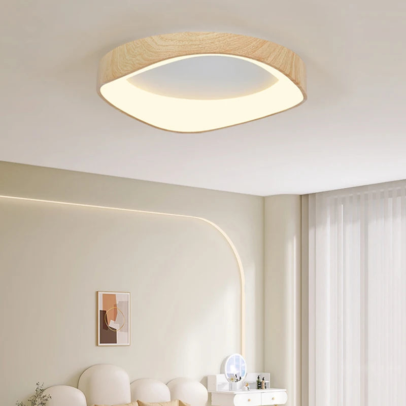 plafonnier en bois rond avec télécommande pour éclairage intérieur