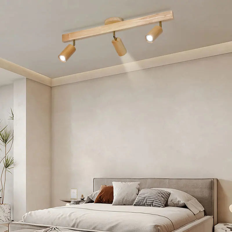 Plafonnier LED moderne en bois pour allée chambre vestiaire toilette magasin couloir luminaire sur rail Long lustre avec projecteur - vue 6 sur 15