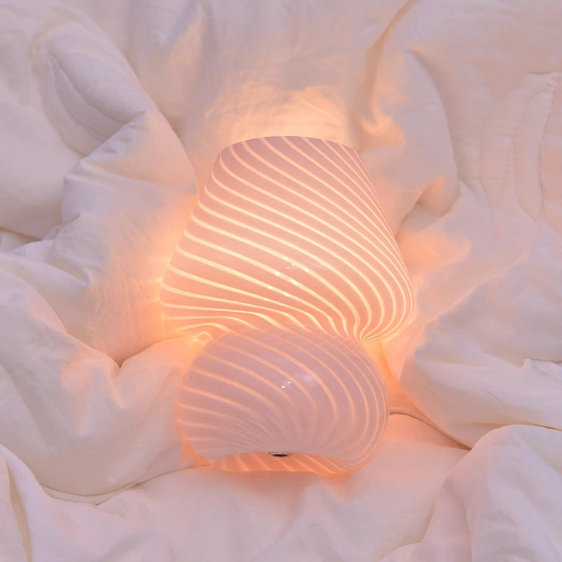 Lampe led verre veilleuse rayée champignon - vue 5 sur 12