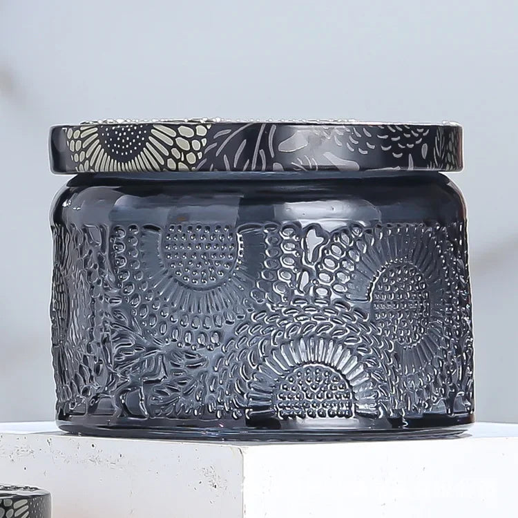 pot à bougie en relief en verre avec couvercle pour aromathérapie