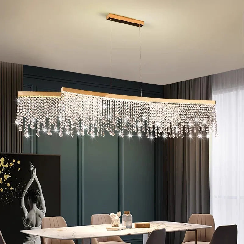 Lustre Moderne Cristal Acrylique Avec LED - 3 Tons De Lumière Réglables, Doré, Chaîne Réglable, Pour Salle à Manger/Chambre