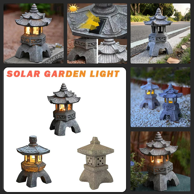 sculpture de jardin lampe solaire en résine design japonais étanche