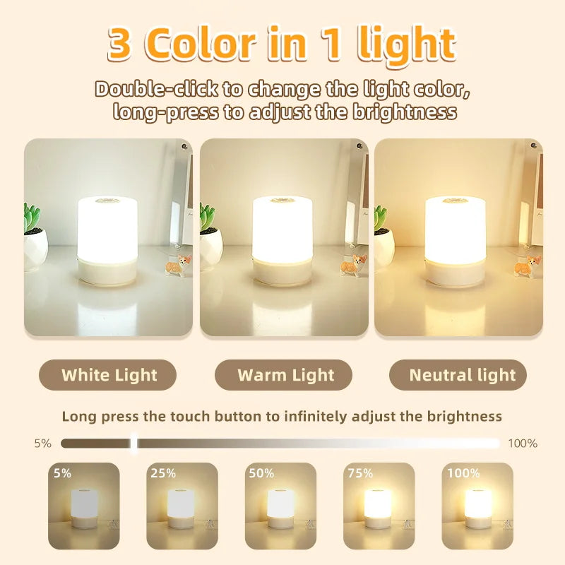 lampe de table usb rechargeable avec veilleuse trois couleurs - vue 3 sur 7