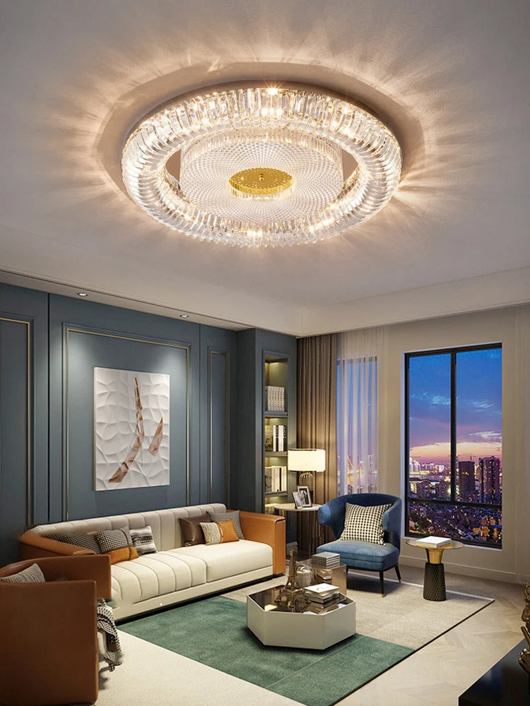 plafonnier led moderne à intensité variable en cristal doré argenté