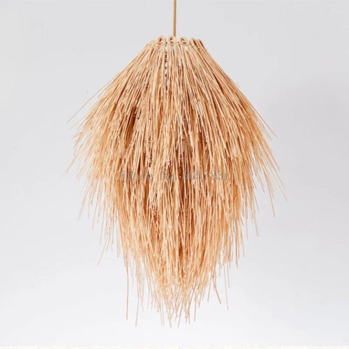 lustre en rotin tissage bambou chapeau de paille lampe pastorale décor salle - vue 6 sur 7