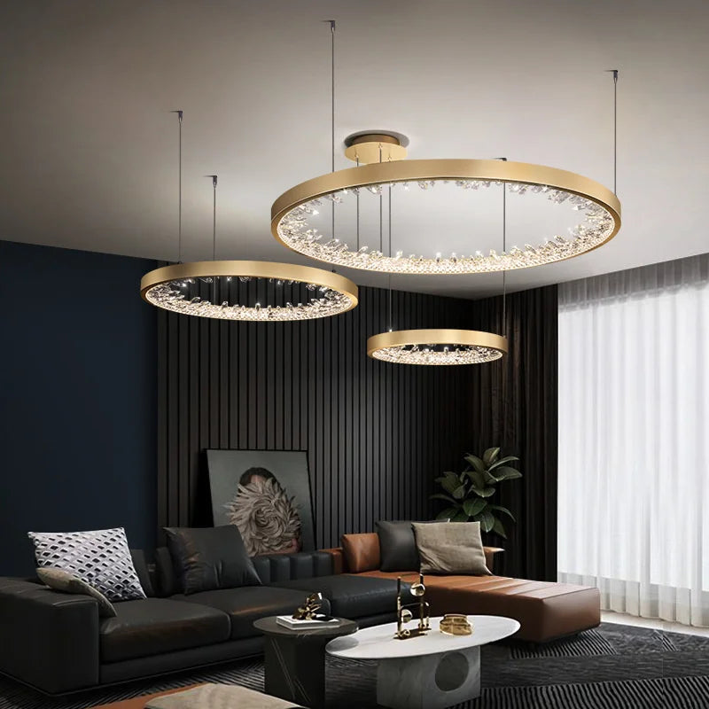 lustre en cristal design luxe avec éclairage led - vue 5 sur 19