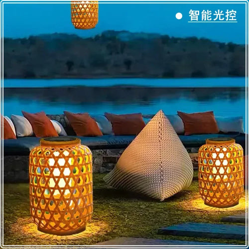 lanternes en bambou solaires pour décoration de jardin extérieur