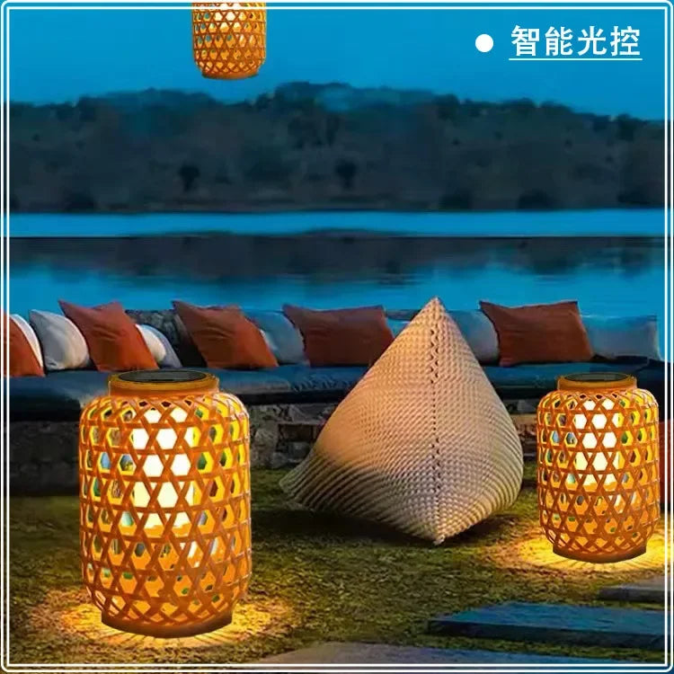 lanternes en bambou solaires pour décoration de jardin extérieur - vue 4 sur 6