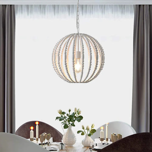 lustre vintage en perles de bois style américain loft campagne