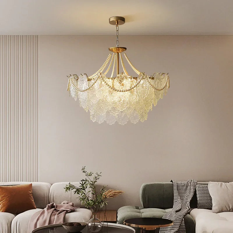 suspension moderne en verre clair style français luxe - vue 5 sur 18