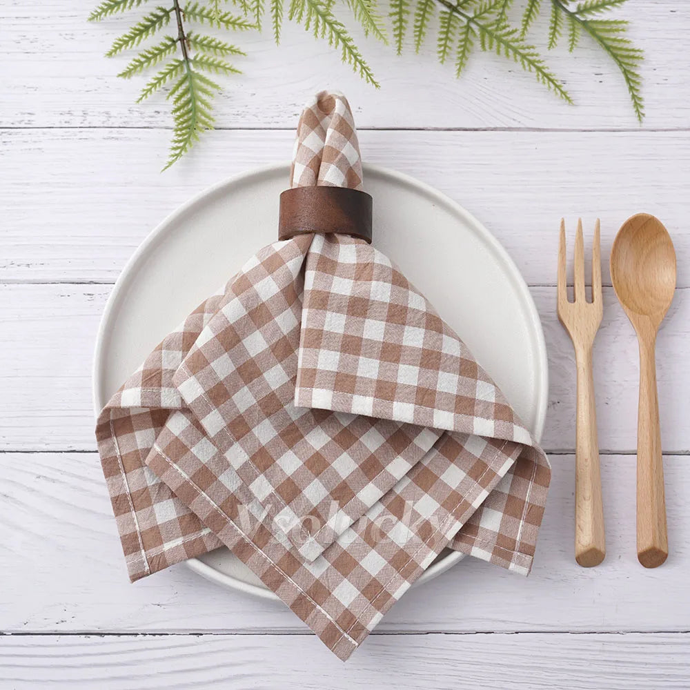 Serviette de table vichy coton style champêtre réutilisable - vue 4 sur 7