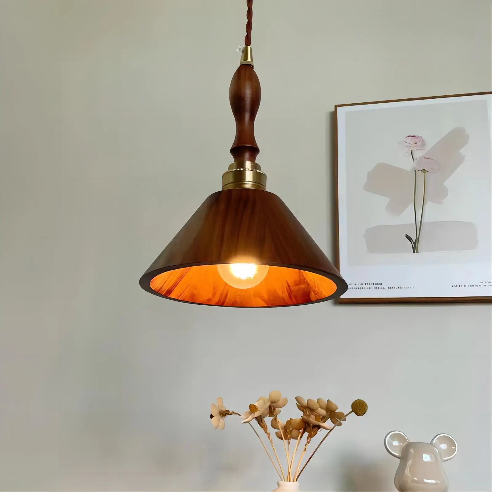 lustre en bois massif style japonais pour intérieur élégant - vue 4 sur 7