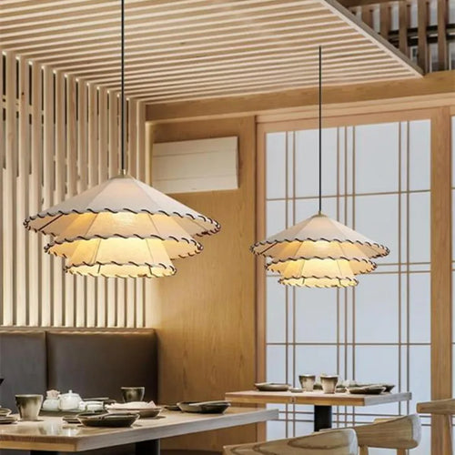 suspension Tissu nordique LED lumière Wabi Sabi pour salon décoration de la maison chambre créative coton lin chapeau - vue 2 sur 9