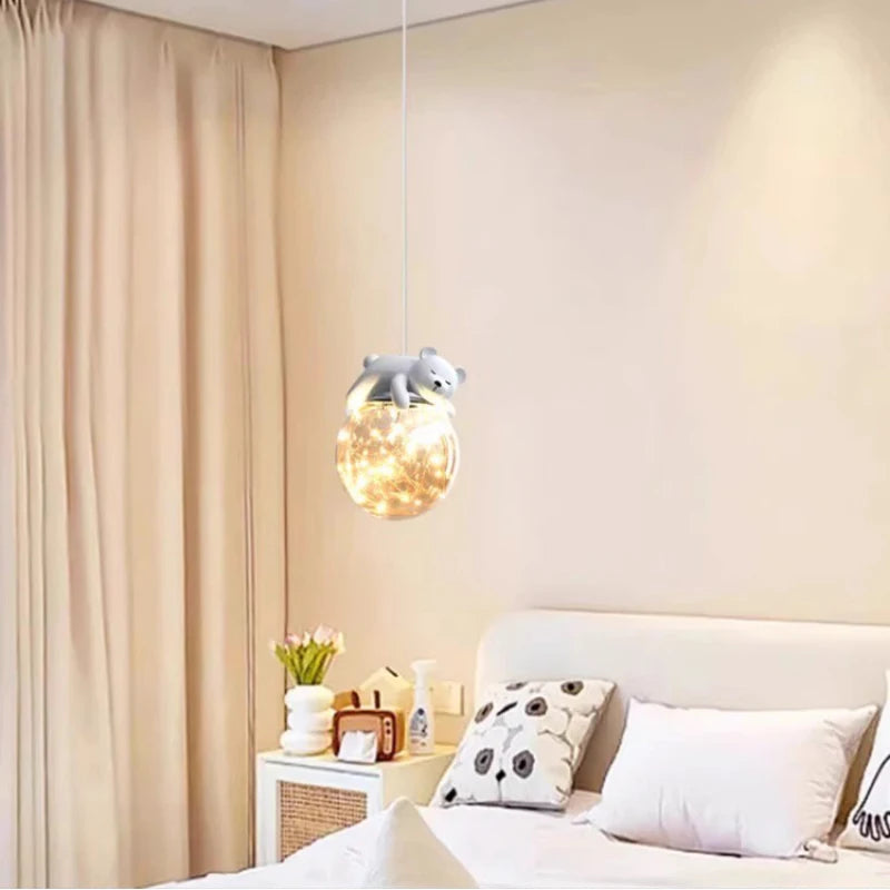 lustre moderne mignon en forme d'ours et lapin pour enfants - vue 3 sur 8