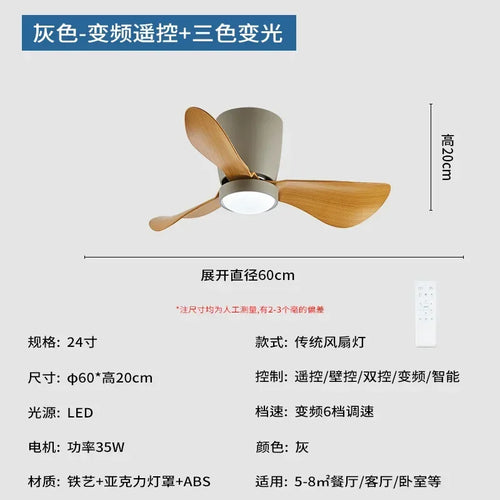 plafonnier ventilateur à conversion de fréquence style nordique simple - vue 18 sur 19