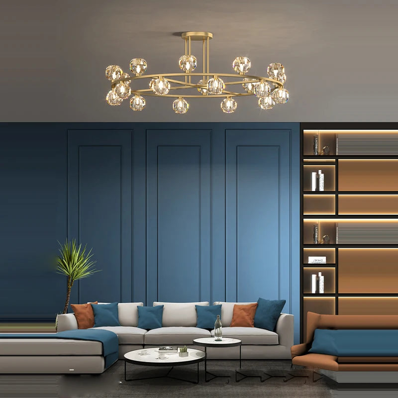 plafonnier art déco doré noir design en cristal - vue 2 sur 24