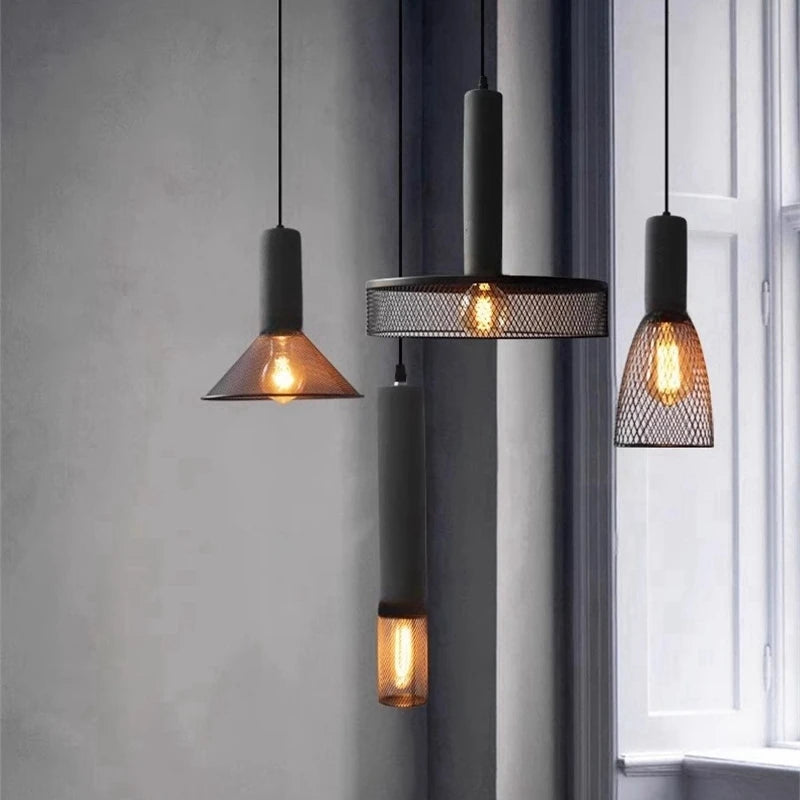 lustre ciment suspension led loft béton tube long décor salle cuisine éclairage