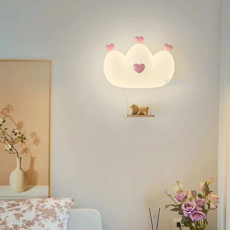 applique murale en forme de couronne rose pour filles animal veilleuse