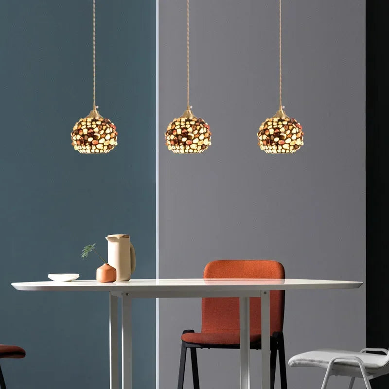 lustre en verre coquillage pour un décor bohème nordique - vue 3 sur 9