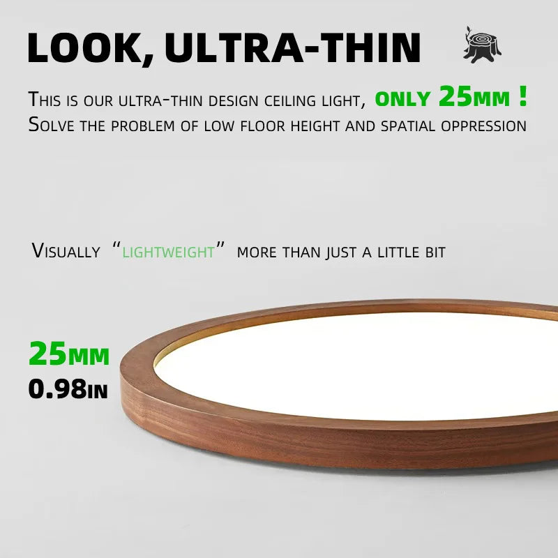 Walnut wood RA≥97, Modern Minimalism Wabi-sabi, Ultra thin eye protection Ceiling light for Living room, Bedroom, Study, Master - vue 3 sur 12