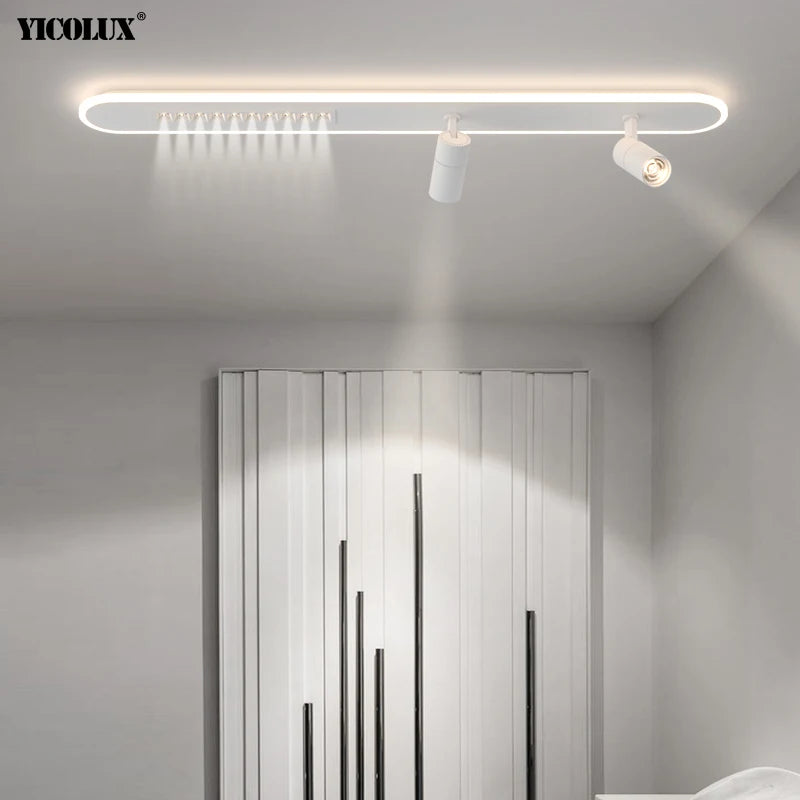 Plafonnier moderne led avec spots gradation simple longue maison intérieur - vue 6 sur 14