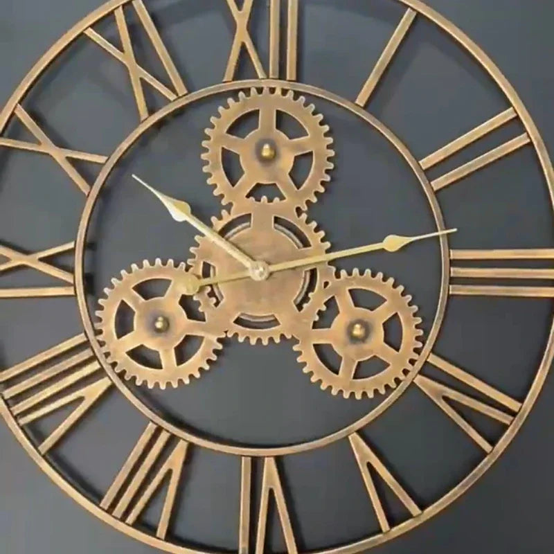 horloge murale rétro en métal avec grand engrenage décoratif - vue 4 sur 6
