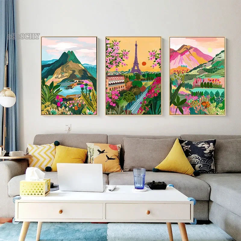 affiches colorées de paysage abstrait pour décoration murale