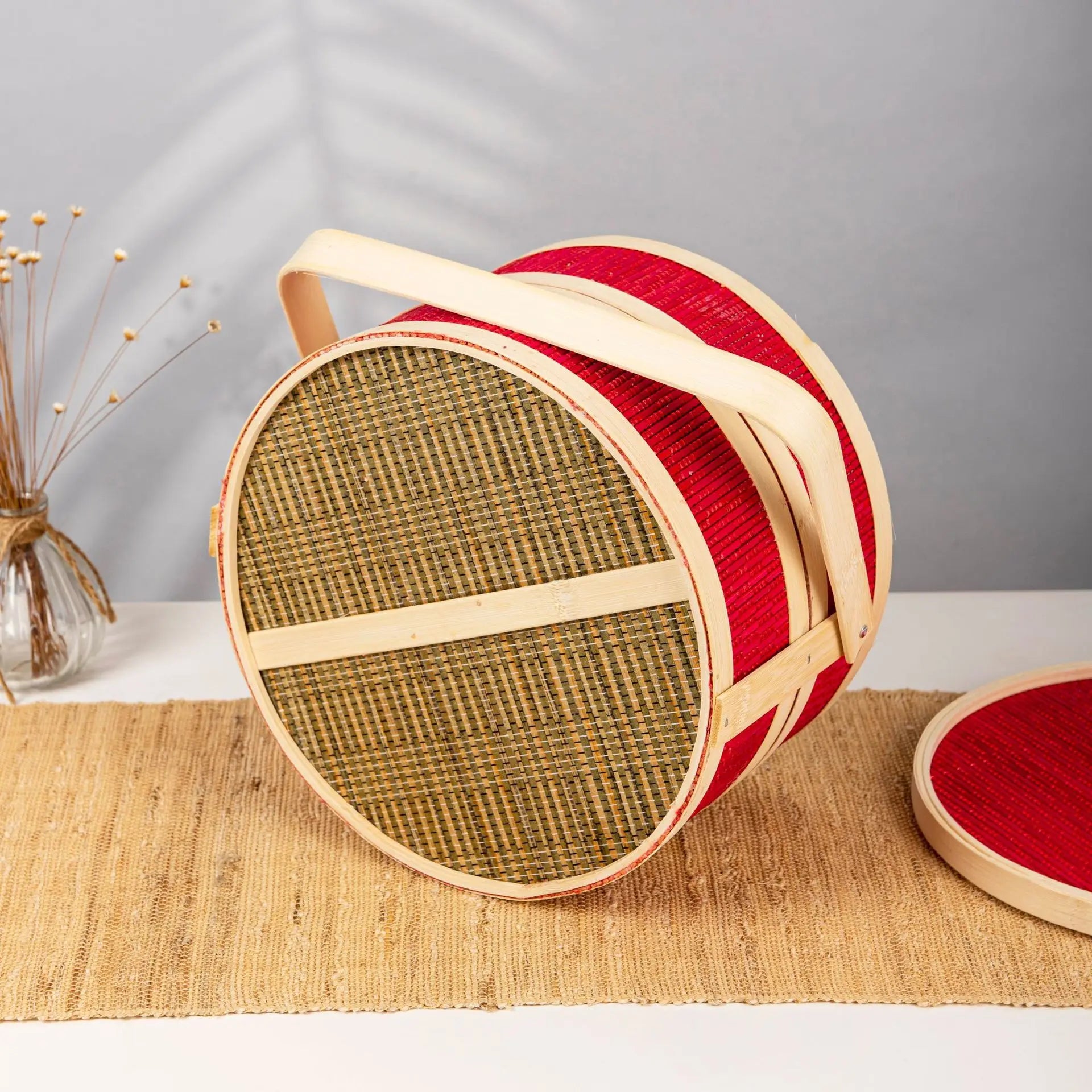 panier en bambou tressé portable pour pique-nique et repas - vue 6 sur 7