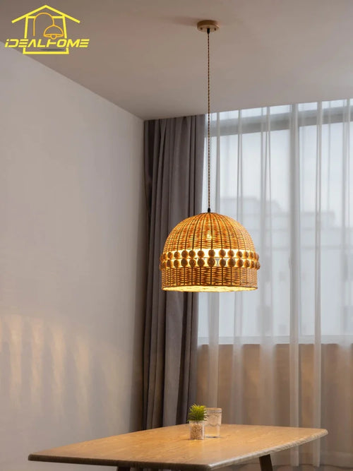suspension moderne en bambou tissé style wabi-sabi zen décoratif - vue 5 sur 8