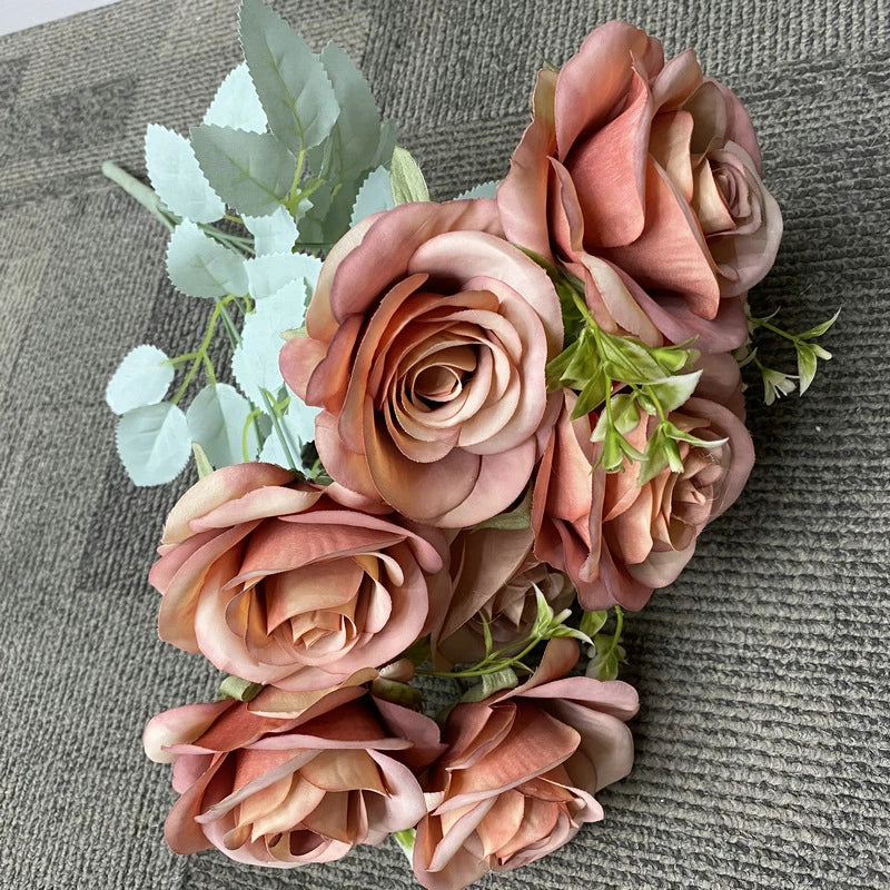 bouquet de roses artificielles en soie décoration florale élégante - vue 12 sur 15