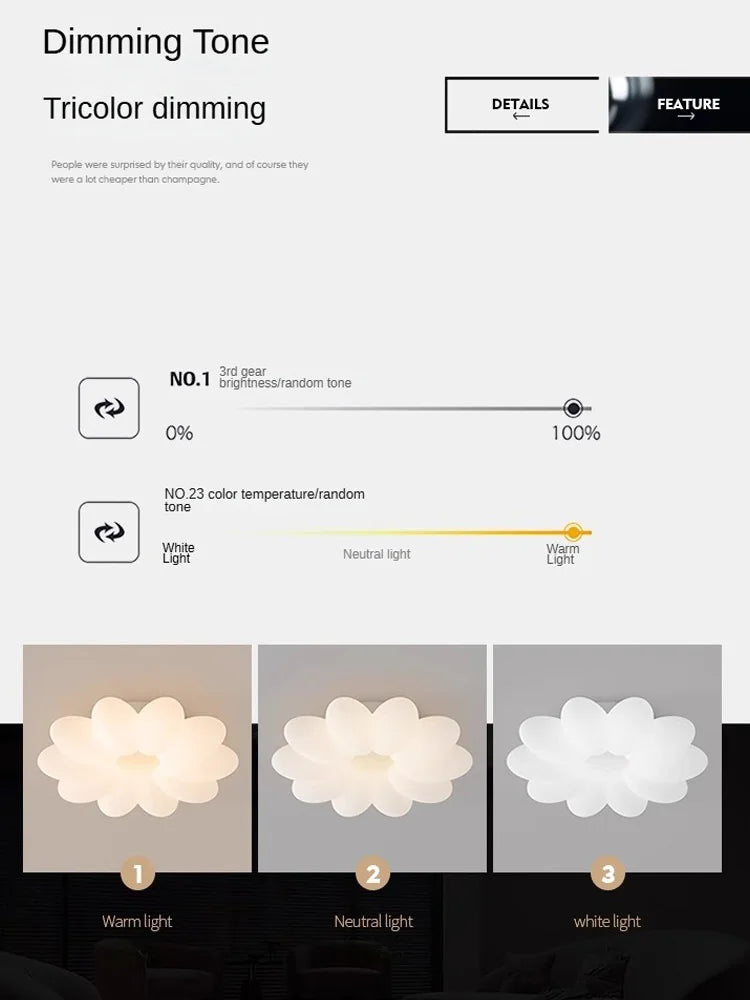 plafonnier led fleurs pour chambre d enfant trois couleurs lumière - vue 6 sur 10