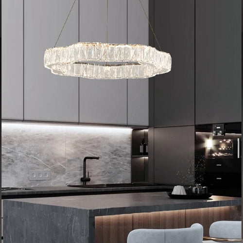 lustre moderne en cristal avec éclairage led design élégant - vue 5 sur 13