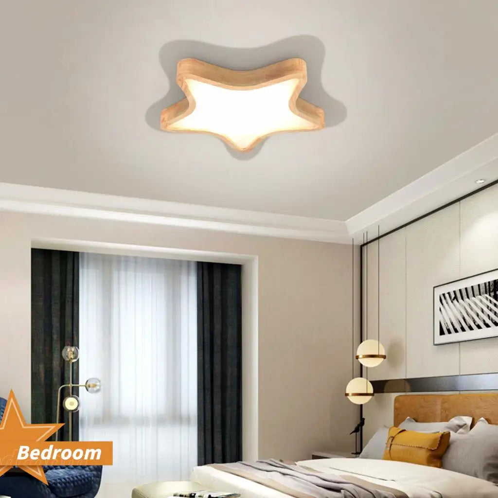Lampe nordique en bois naturel plafonniers modernes couloir d'entrée lumière forme d'étoile en bois monté en Surface balcon LED lampe de chambre à coucher - vue 6 sur 7