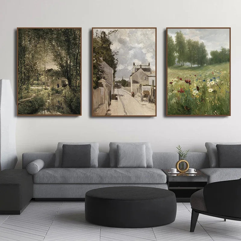 peinture vintage de campagne avec fleurs sauvages en art mural