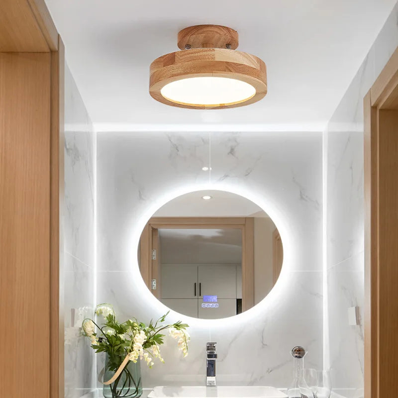 Plafonnier en bois nordique pour couloir entrée balcon couloir vestiaire Illuminaire 3 température de couleur en bois LED allée lumière - vue 7 sur 14